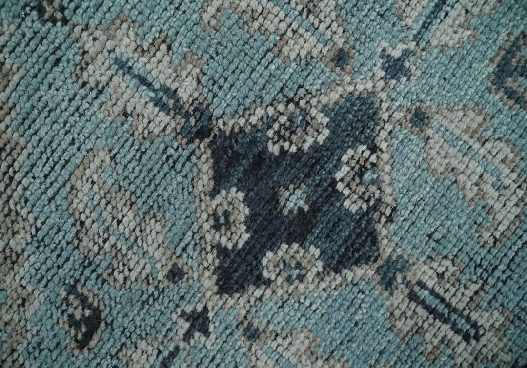 Antique Finish Hand Knotted 8x10 Blue, Silver and Charcoal Traditional Low Pile Wool Area Rug - The Rug Decor