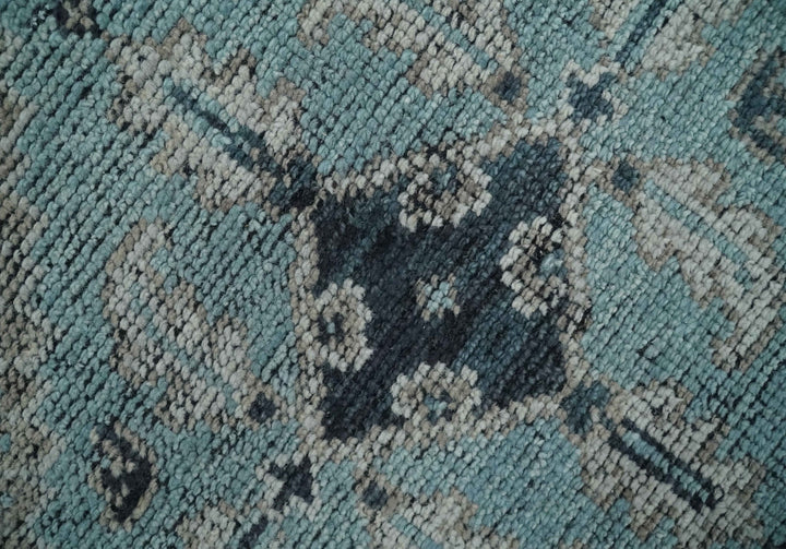 Antique Finish Hand Knotted 8x10 Blue, Silver and Charcoal Traditional Low Pile Wool Area Rug - The Rug Decor