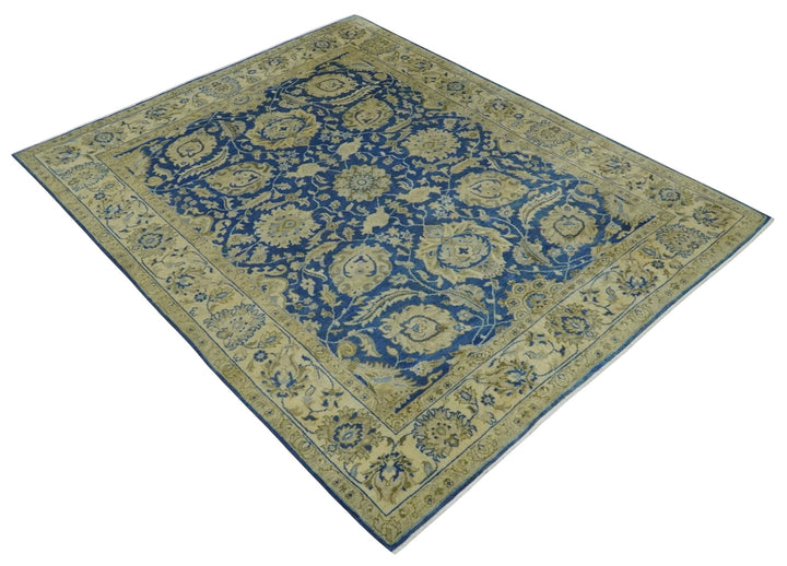 Antique Finish Oushak 8x10 Hand Knotted Blue and Beige Traditional Wool Area Rug - The Rug Decor