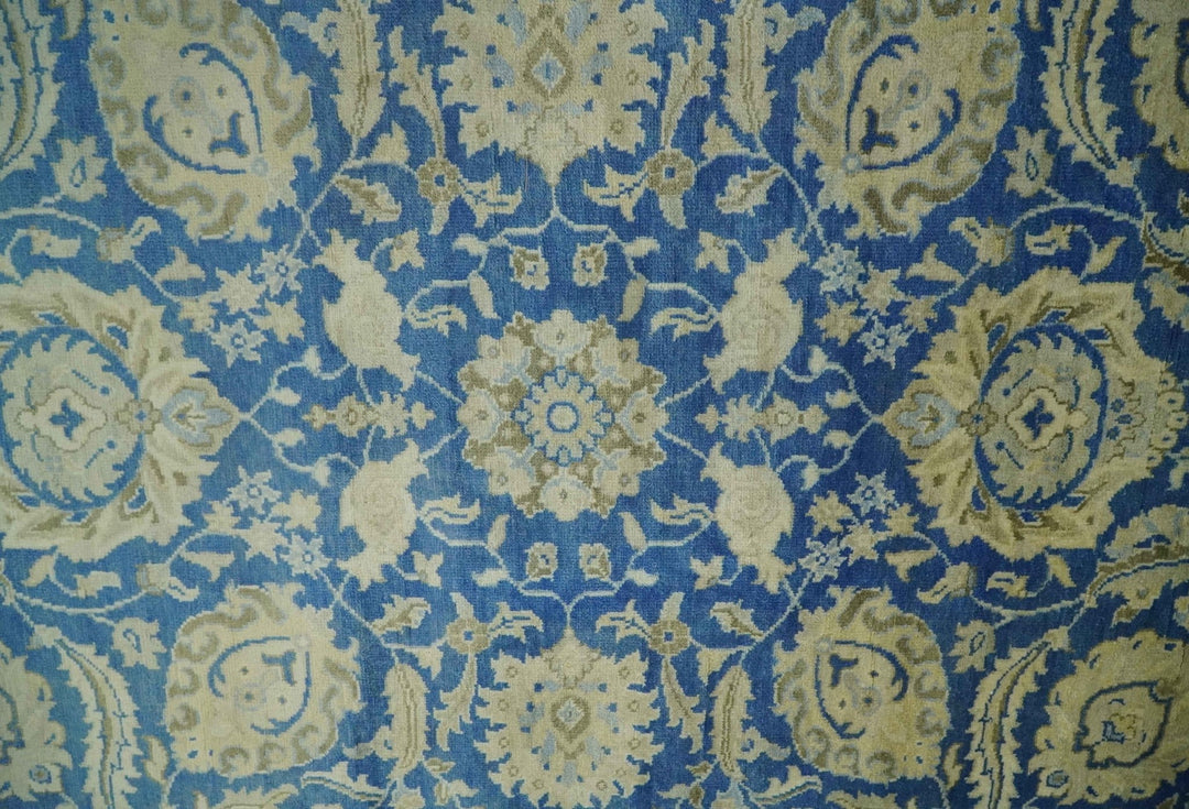 Antique Finish Oushak 8x10 Hand Knotted Blue and Beige Traditional Wool Area Rug - The Rug Decor