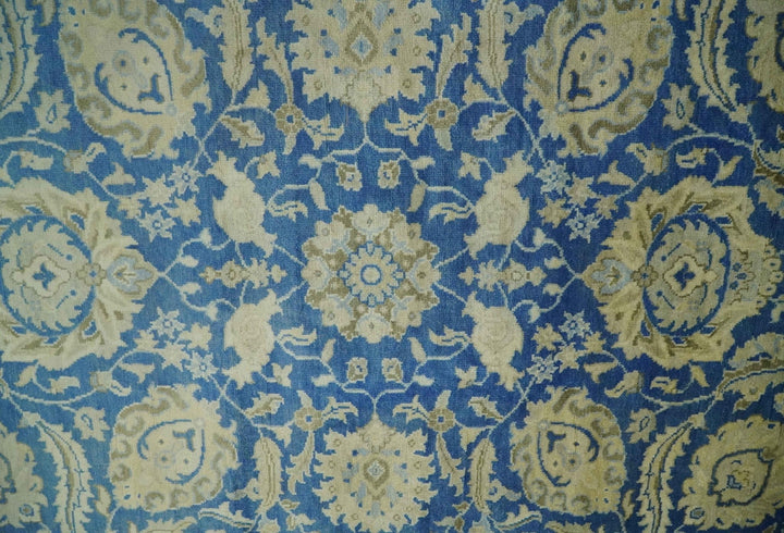 Antique Finish Oushak 8x10 Hand Knotted Blue and Beige Traditional Wool Area Rug - The Rug Decor