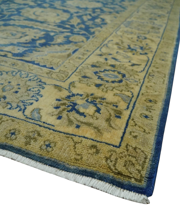 Antique Finish Oushak 8x10 Hand Knotted Blue and Beige Traditional Wool Area Rug - The Rug Decor