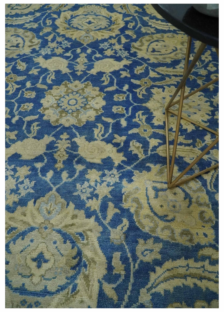 Antique Finish Oushak 8x10 Hand Knotted Blue and Beige Traditional Wool Area Rug - The Rug Decor