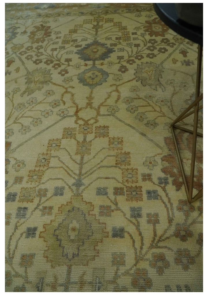 Antique Floral Beige, Olive and Rust Hand knotted Oriental Oushak 8x10 wool Area rug - The Rug Decor