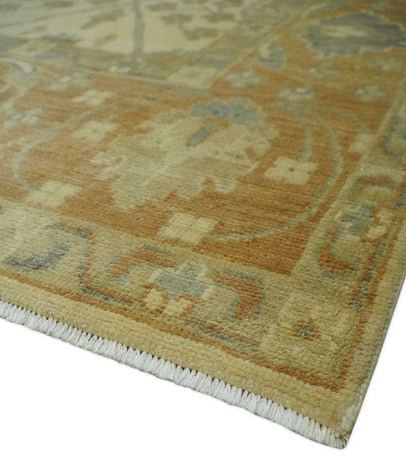 Antique Floral Beige, Olive and Rust Hand knotted Oriental Oushak 8x10 wool Area rug - The Rug Decor