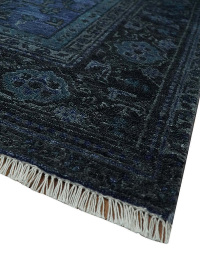 Antique Floral Blue, Charcoal and Gray Hand knotted 9x12 wool Area Rug - The Rug Decor