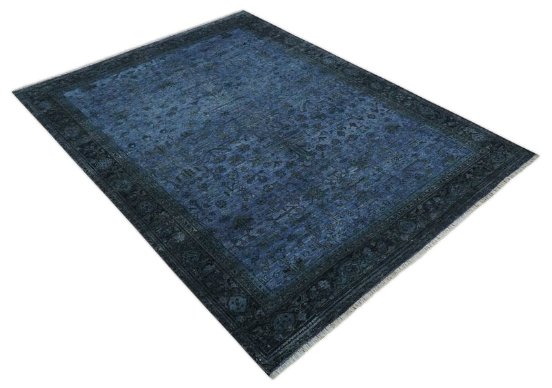 Antique Floral Blue, Charcoal and Gray Hand knotted 9x12 wool Area Rug - The Rug Decor