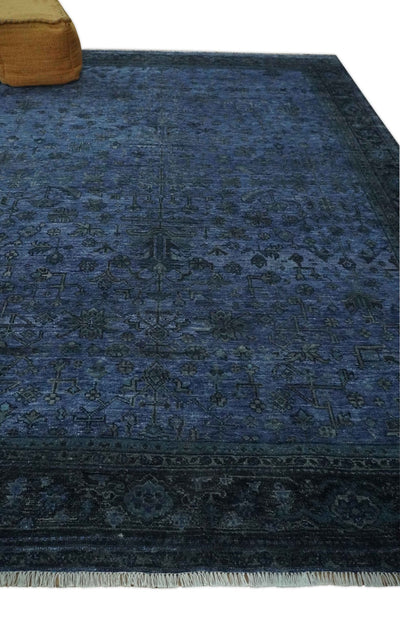 Antique Floral Blue, Charcoal and Gray Hand knotted 9x12 wool Area Rug - The Rug Decor