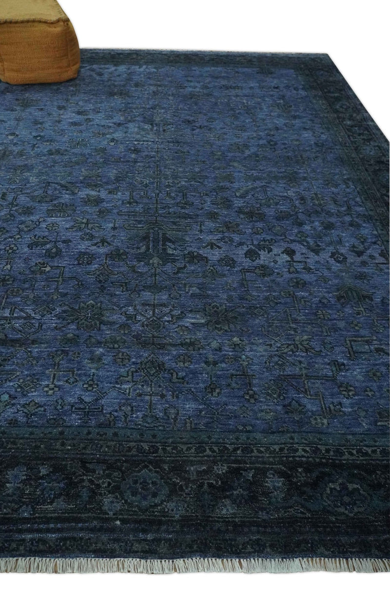 Antique Floral Blue, Charcoal and Gray Hand knotted 9x12 wool Area Rug - The Rug Decor