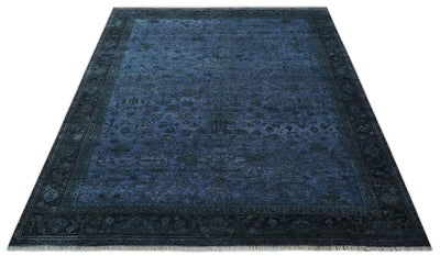 Antique Floral Blue, Charcoal and Gray Hand knotted 9x12 wool Area Rug - The Rug Decor