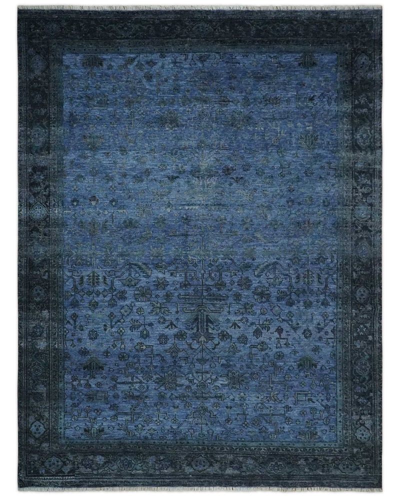 Antique Floral Blue, Charcoal and Gray Hand knotted 9x12 wool Area Rug - The Rug Decor