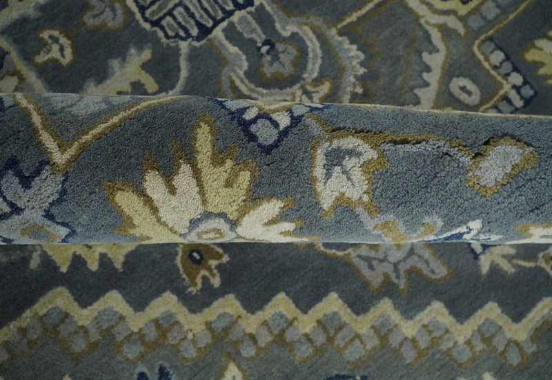 Antique Floral Charcoal, Blue and Olive Hand Tufted Traditional 8x10 wool Area Rug - The Rug Decor
