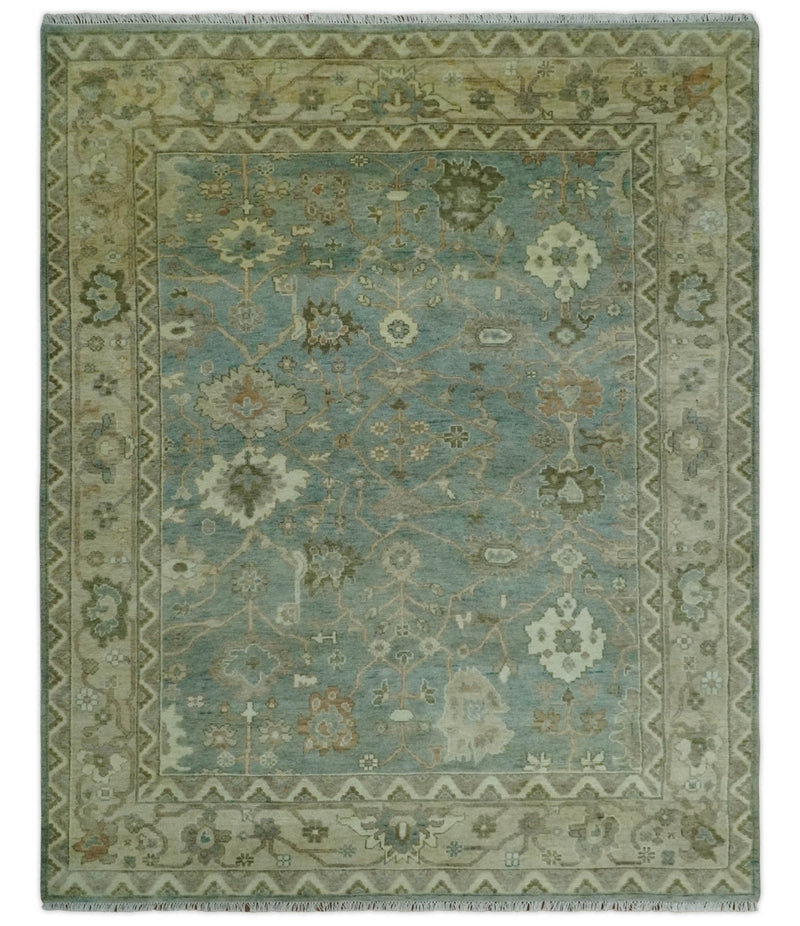 Antique Floral Gray, Beige and Green Hand knotted Oriental Oushak 8x10 Wool Area Rug - The Rug Decor