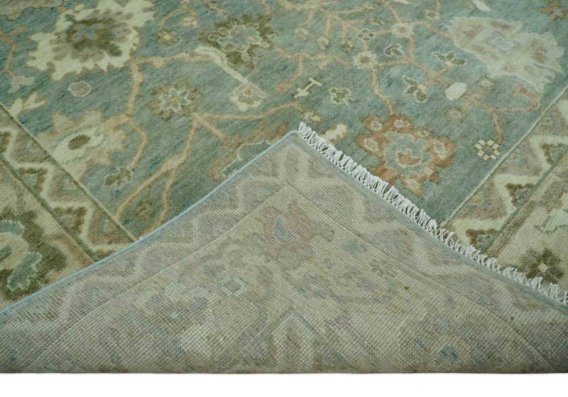 Antique Floral Gray, Beige and Green Hand knotted Oriental Oushak 8x10 Wool Area Rug - The Rug Decor