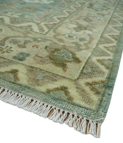 Antique Floral Gray, Beige and Green Hand knotted Oriental Oushak 8x10 Wool Area Rug - The Rug Decor