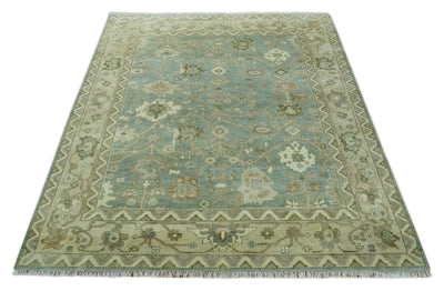 Antique Floral Gray, Beige and Green Hand knotted Oriental Oushak 8x10 Wool Area Rug - The Rug Decor