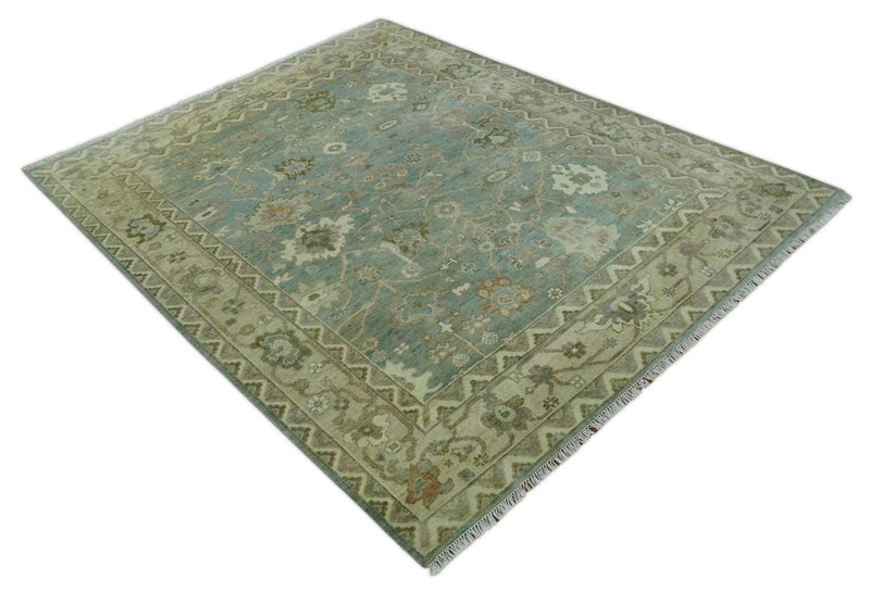 Antique Floral Gray, Beige and Green Hand knotted Oriental Oushak 8x10 Wool Area Rug - The Rug Decor