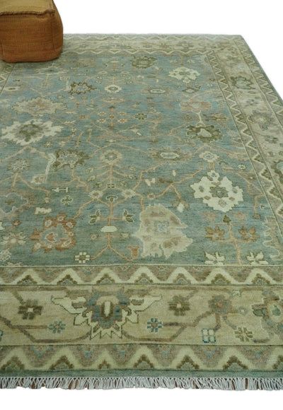 Antique Floral Gray, Beige and Green Hand knotted Oriental Oushak 8x10 Wool Area Rug - The Rug Decor