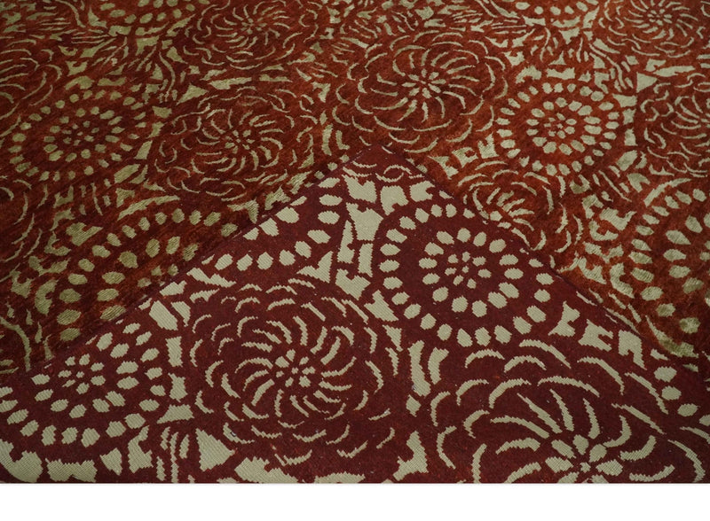 Antique Floral Rust and Olive Medallion design Hand knotted 8x10 wool Area Rug - The Rug Decor