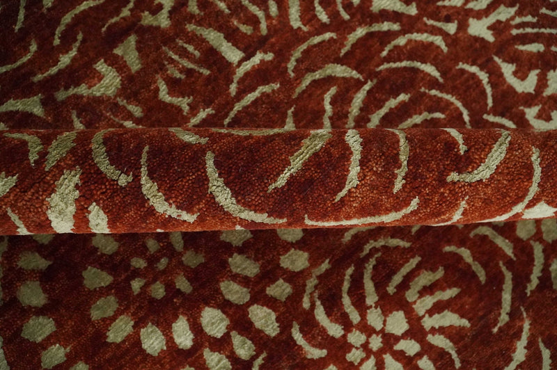 Antique Floral Rust and Olive Medallion design Hand knotted 8x10 wool Area Rug - The Rug Decor