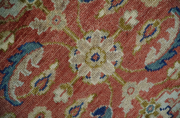 Antique Floral Style Rust, Teal, Ivory and Olive Hand Knotted Oriental Oushak 8x10 Wool Area Rug - The Rug Decor