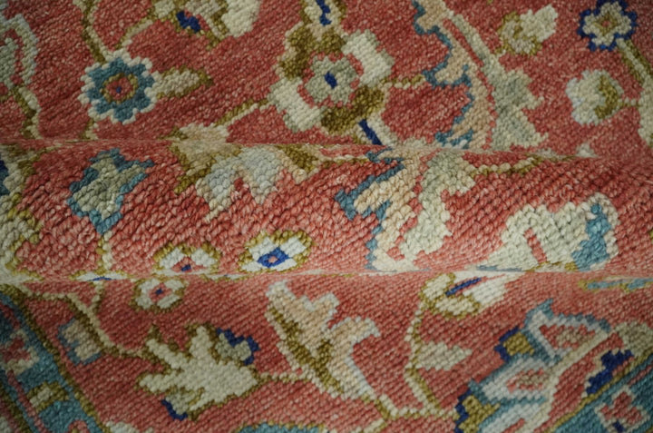 Antique Floral Style Rust, Teal, Ivory and Olive Hand Knotted Oriental Oushak 8x10 Wool Area Rug - The Rug Decor