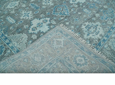 Antique Gray and Blue Hand Knotted 8x10 Oushak Turkish Wool Area Rug | TRD2792 - The Rug Decor