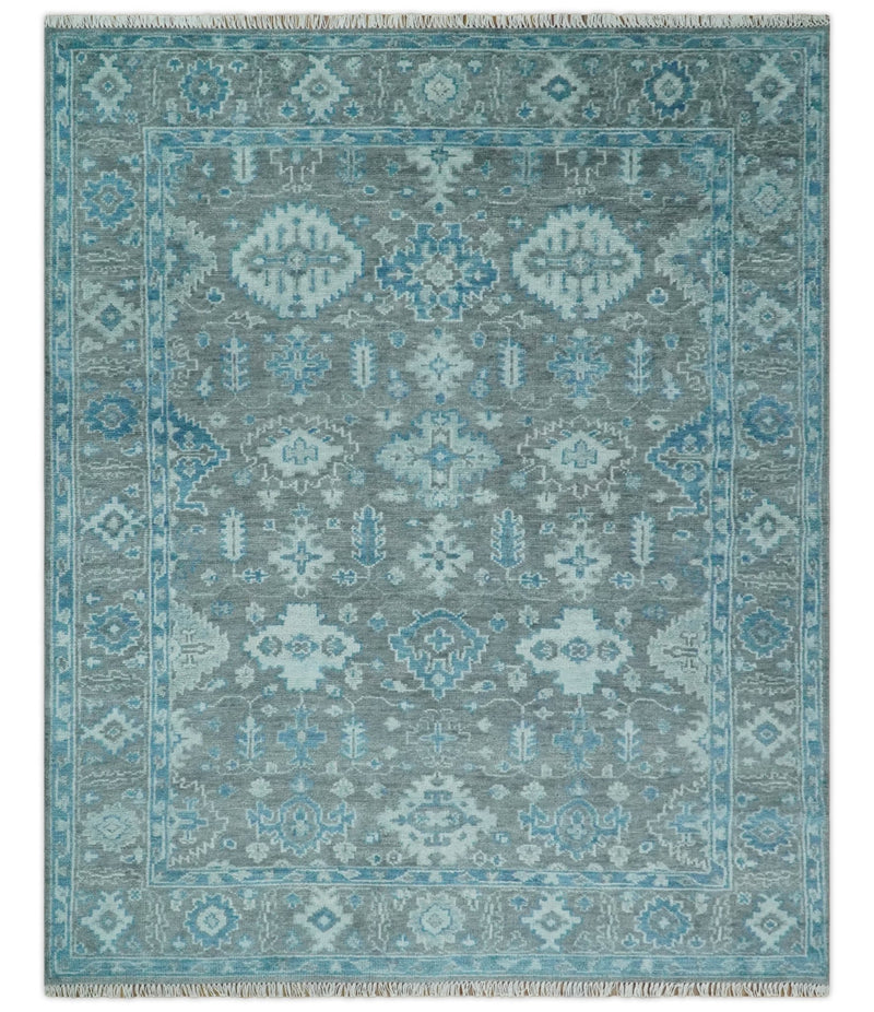 Antique Gray and Blue Hand Knotted 8x10 Oushak Turkish Wool Area Rug | TRD2792 - The Rug Decor