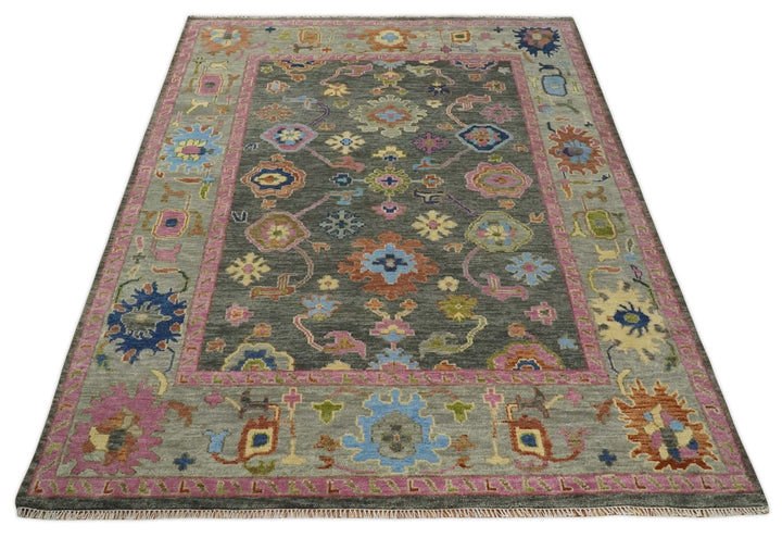 Antique Gray and Pink 5x8, 6x9, 8x10, 9x12, 10x14 and 12x15 Wool Traditional Persian Silver Vibrant Colorful Hand knotted Oushak Area Rug | TRDCP787 - The Rug Decor
