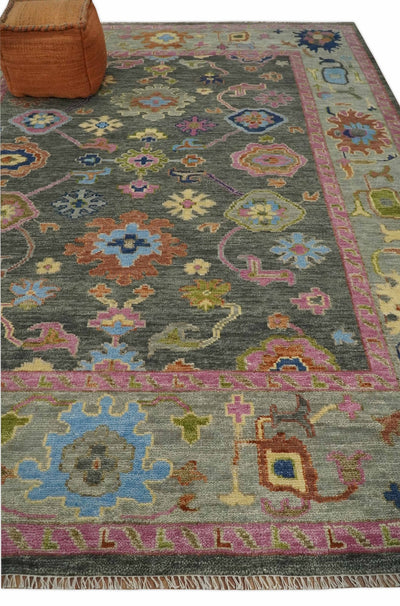 Antique Gray and Pink 5x8, 6x9, 8x10, 9x12, 10x14 and 12x15 Wool Traditional Persian Silver Vibrant Colorful Hand knotted Oushak Area Rug | TRDCP787 - The Rug Decor