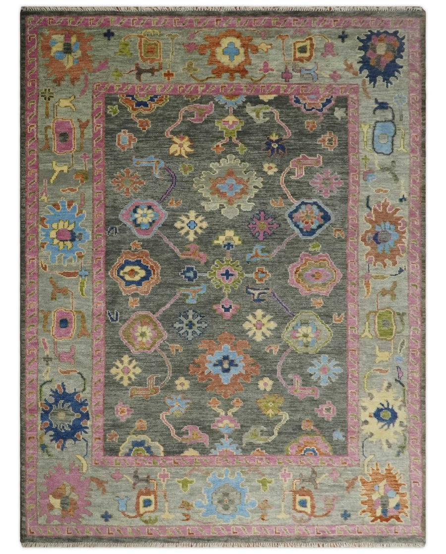 Antique Gray and Pink 5x8, 6x9, 8x10, 9x12, 10x14 and 12x15 Wool Traditional Persian Silver Vibrant Colorful Hand knotted Oushak Area Rug | TRDCP787 - The Rug Decor