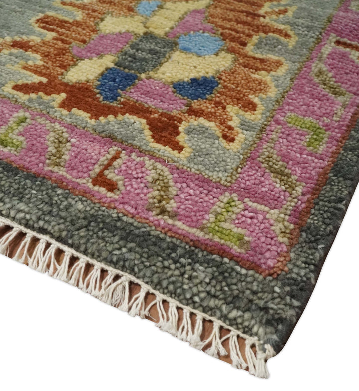 Antique Gray and Pink 5x8, 6x9, 8x10, 9x12, 10x14 and 12x15 Wool Traditional Persian Silver Vibrant Colorful Hand knotted Oushak Area Rug | TRDCP787 - The Rug Decor