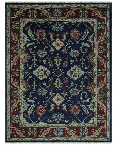 Antique Hand Knotted Blue, Beige and Rust Traditional Oriental Oushak Custom Made Wool Area Rug