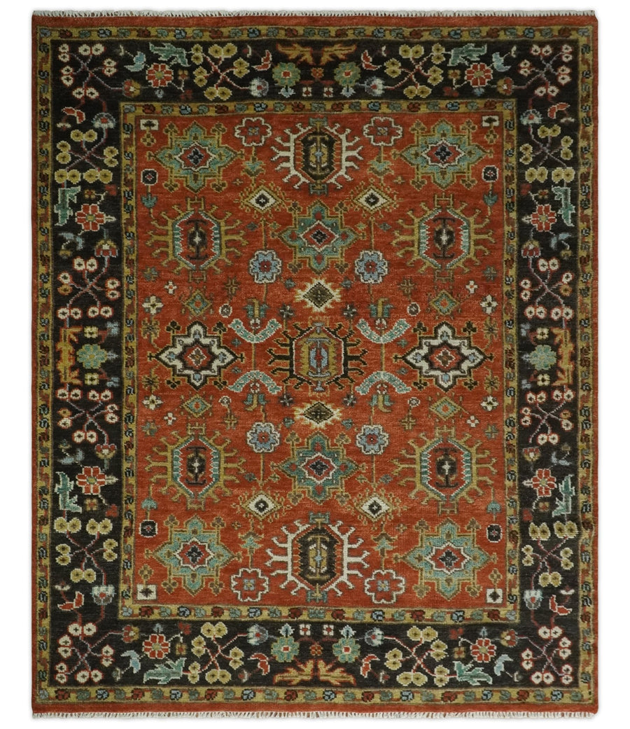 Antique Hand Knotted 5x8, 6x9, 8x10, 9x12, 10x14 and 12x15 Rust and Black Traditional Vintage Persian Oushak Wool Rug | TRDCP946810 - The Rug Decor