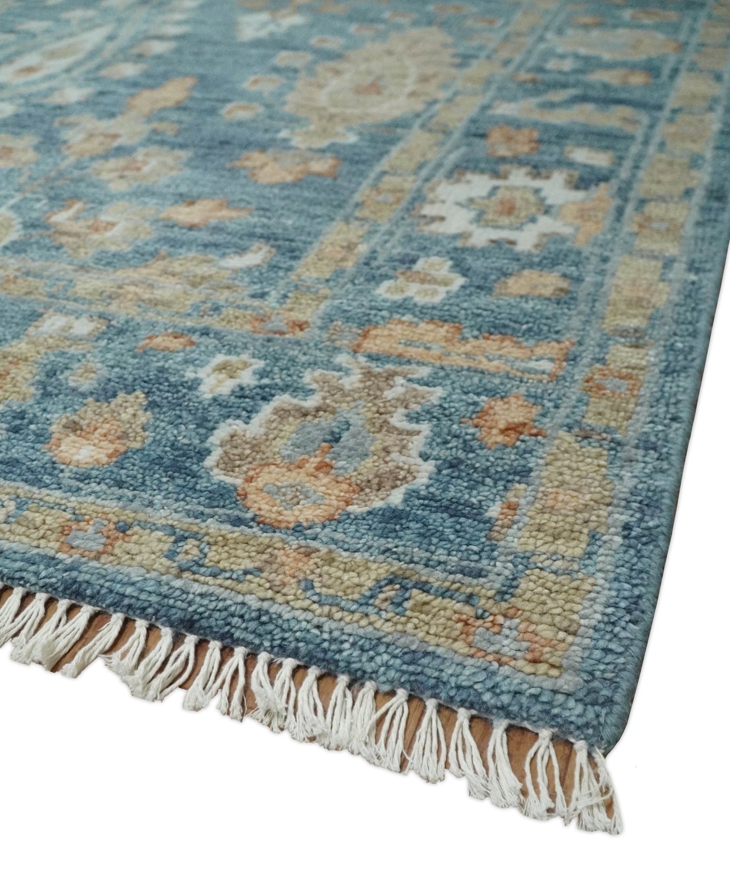 Antique Hand Knotted 8x10 Blue, Beige and Rust Traditional Oushak Wool Rug | TRD2782810S - The Rug Decor