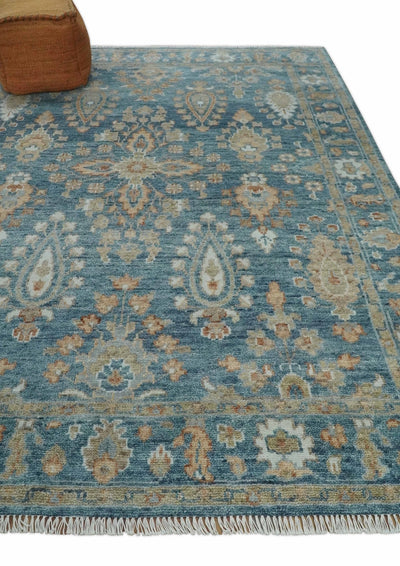 Antique Hand Knotted 8x10 Blue, Beige and Rust Traditional Oushak Wool Rug | TRD2782810S - The Rug Decor