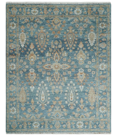 Antique Hand Knotted 8x10 Blue, Beige and Rust Traditional Oushak Wool Rug | TRD2782810S - The Rug Decor