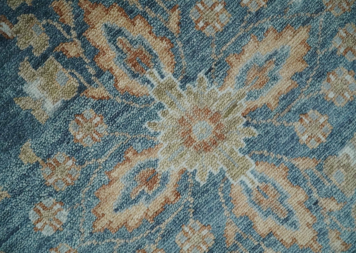 Antique Hand Knotted 8x10 Blue, Beige and Rust Traditional Oushak Wool Rug | TRD2782810S - The Rug Decor