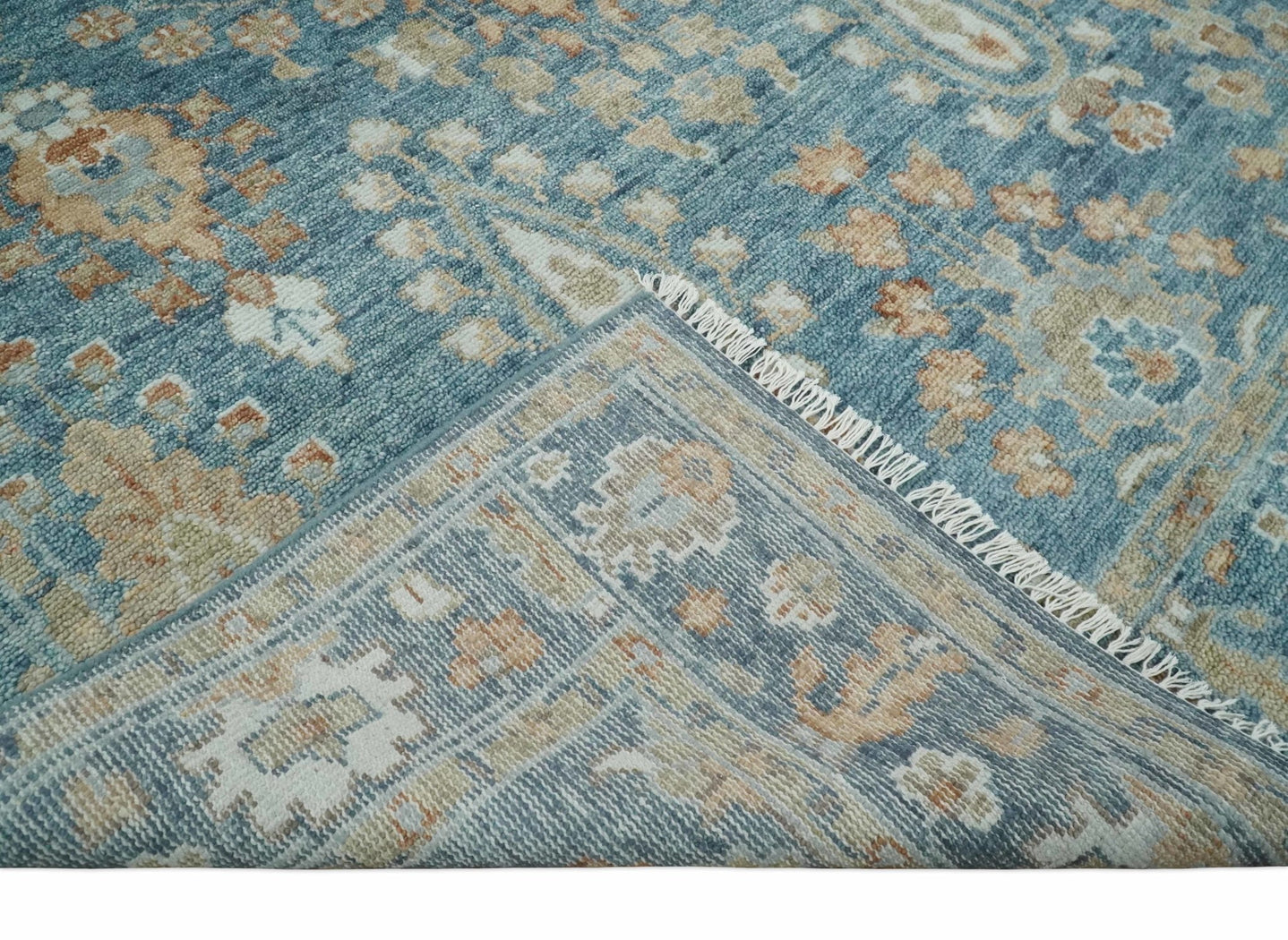 Antique Hand Knotted 8x10 Blue, Beige and Rust Traditional Oushak Wool Rug | TRD2782810S - The Rug Decor