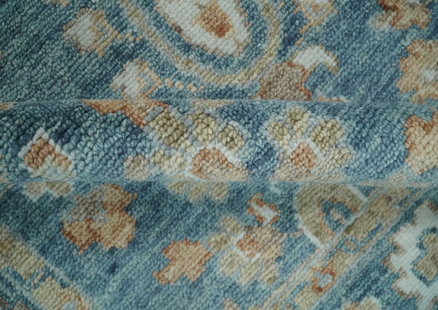 Antique Hand Knotted 8x10 Blue, Beige and Rust Traditional Oushak Wool Rug | TRD2782810S - The Rug Decor