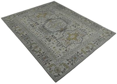 Antique Hand Knotted 8x10 Gray and Silver Traditional Medallion Area Rug | TRD2388 - The Rug Decor
