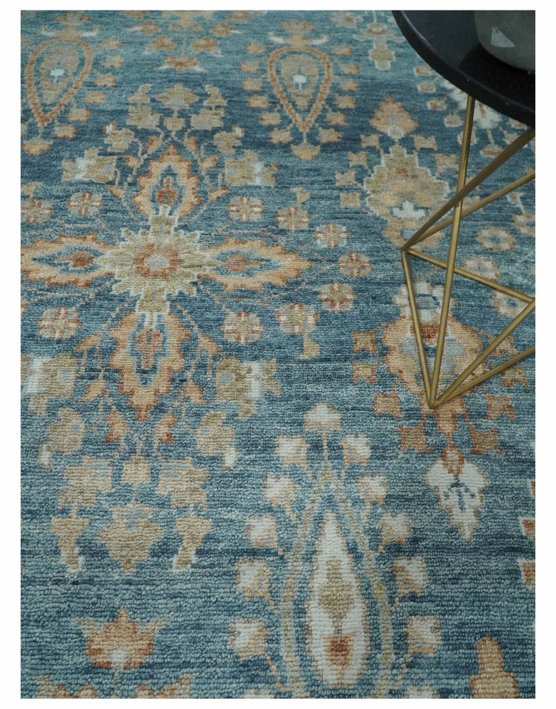 Antique Hand Knotted Blue and Beige Traditional Oushak Design Wool Rug | TRD2782 - The Rug Decor
