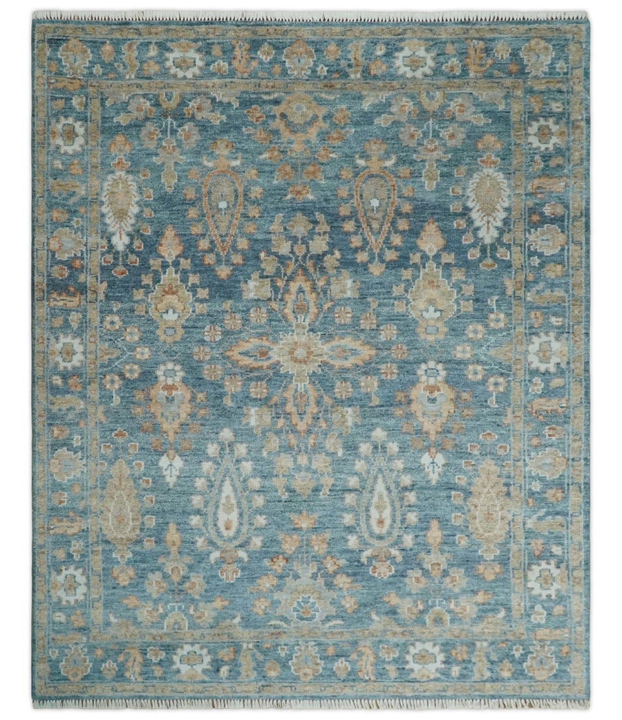 Antique Hand Knotted Blue and Beige Traditional Oushak Design Wool Rug | TRD2782 - The Rug Decor