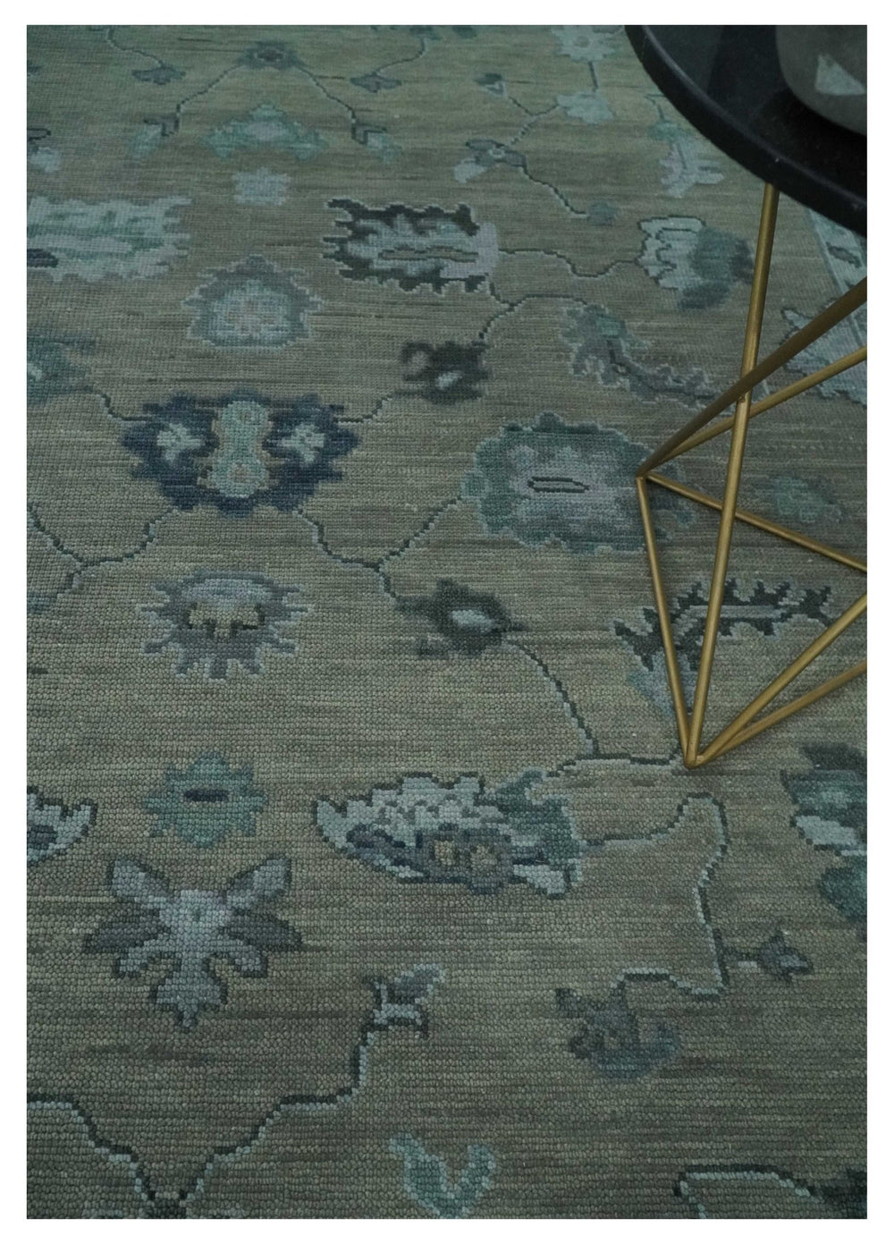 Antique Hand Knotted Oushak Beige, Charcoal and Silver Traditional Area Rug - The Rug Decor
