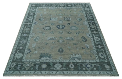 Antique Hand Knotted Oushak Beige, Charcoal and Silver Traditional Area Rug - The Rug Decor