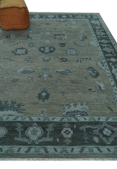 Antique Hand Knotted Oushak Beige, Charcoal and Silver Traditional Area Rug - The Rug Decor