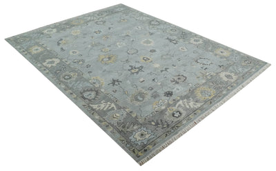 Antique Hand Knotted Silver and Charcoal Traditional Floral Oushak Wool Area Rug - The Rug Decor