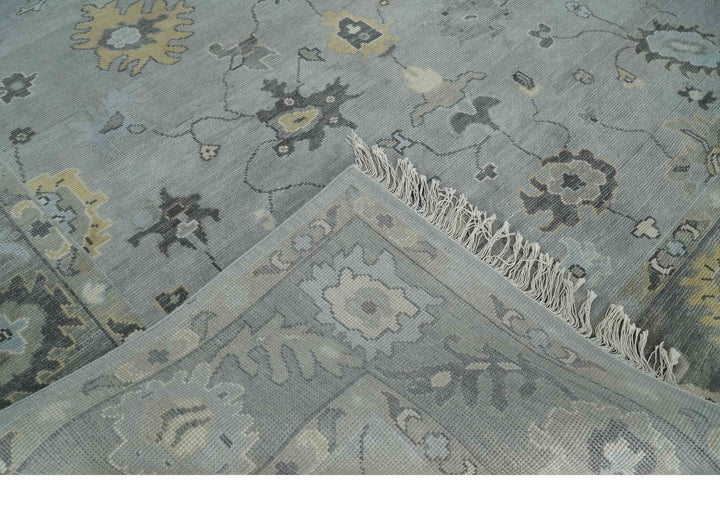 Antique Hand Knotted Silver and Charcoal Traditional Floral Oushak Wool Area Rug - The Rug Decor