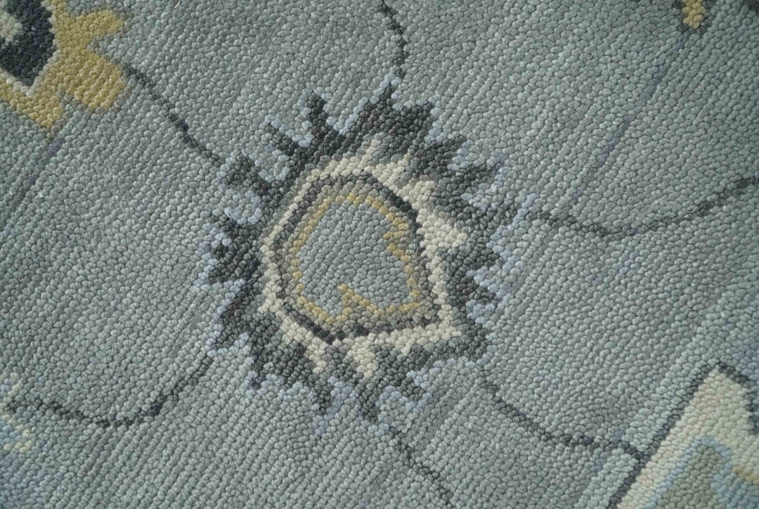 Antique Hand Knotted Silver and Charcoal Traditional Floral Oushak Wool Area Rug - The Rug Decor