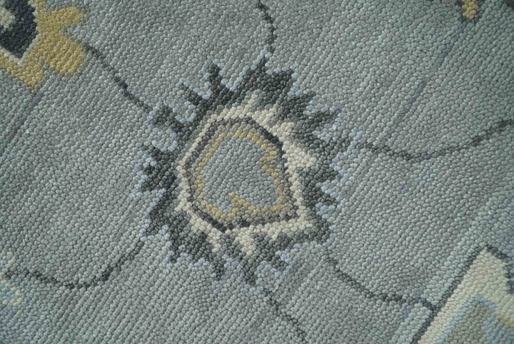 Antique Hand Knotted Silver and Charcoal Traditional Floral Oushak Wool Area Rug - The Rug Decor